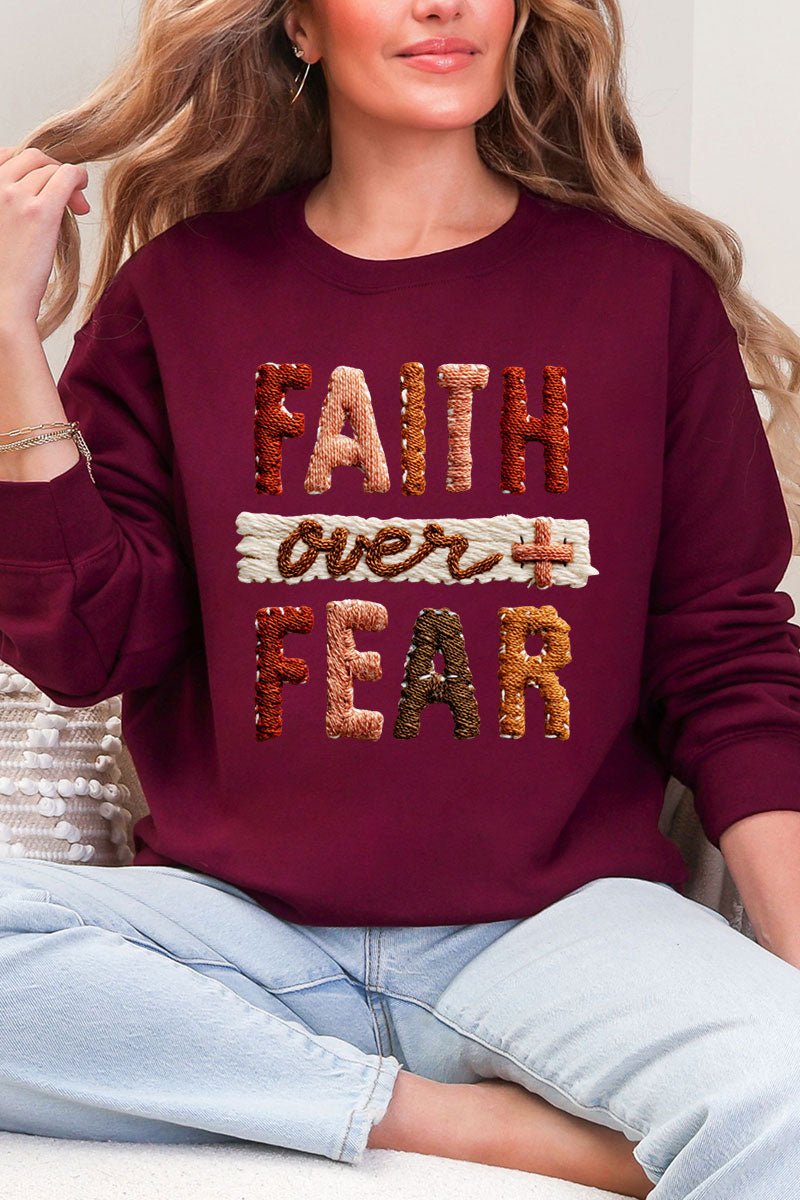 Faux Yarn Faith Over Fear Ecosmart Crewneck Sweatshirt - Wholesale Accessory Market