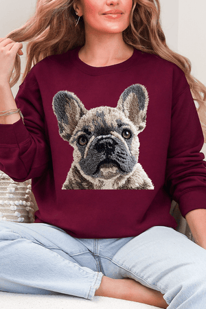 Faux Yarn French Bulldog Ecosmart Crewneck Sweatshirt - Wholesale Accessory Market