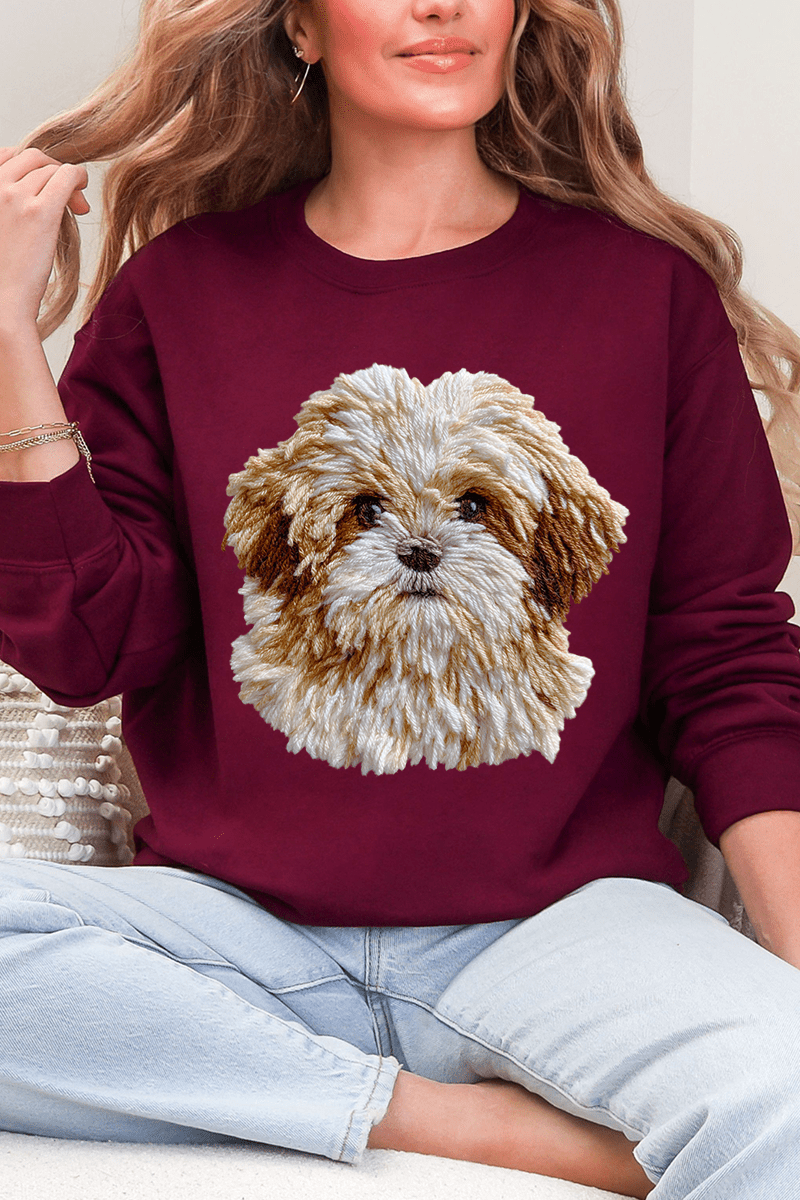 Faux Yarn Shih Tzu Ecosmart Crewneck Sweatshirt - Wholesale Accessory Market