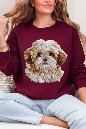 Faux Yarn Shih Tzu Ecosmart Crewneck Sweatshirt - Wholesale Accessory Market