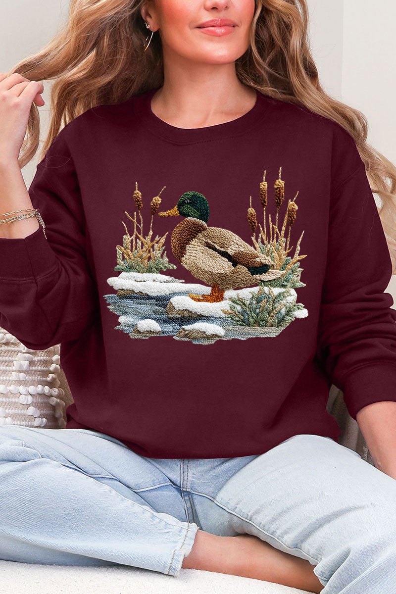 Faux Yarn Winter Mallard Ecosmart Crewneck Sweatshirt - Wholesale Accessory Market