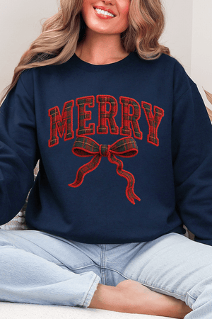 Merry In Plaid Ecosmart Crewneck Sweatshirt - Wholesale Accessory Market