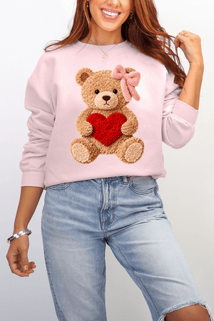 Cozy Heart Cub Faux Yarn Ecosmart Crewneck Sweatshirt - Wholesale Accessory Market