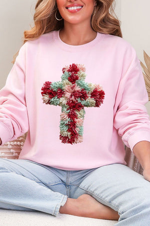 Faux Yarn Cross Ecosmart Crewneck Sweatshirt - Wholesale Accessory Market