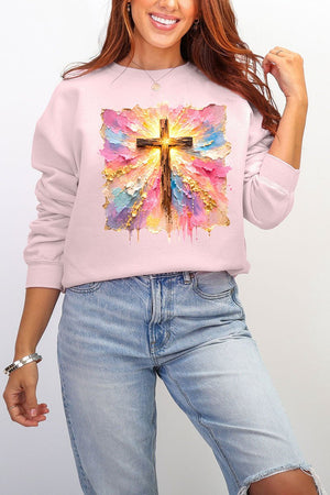 Pastel Brushstroke Cross Ecosmart Crewneck Sweatshirt - Wholesale Accessory Market