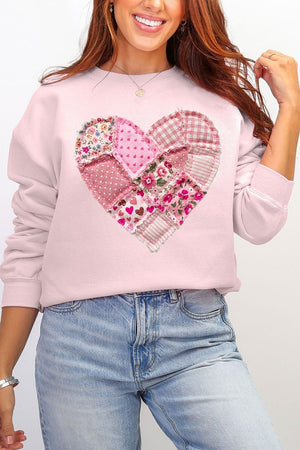 Patchwork Heart Ecosmart Crewneck Sweatshirt - Wholesale Accessory Market