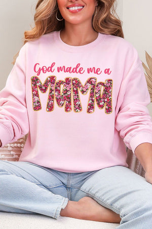 Pink God Made Me A Mama Ecosmart Crewneck Sweatshirt - Wholesale Accessory Market