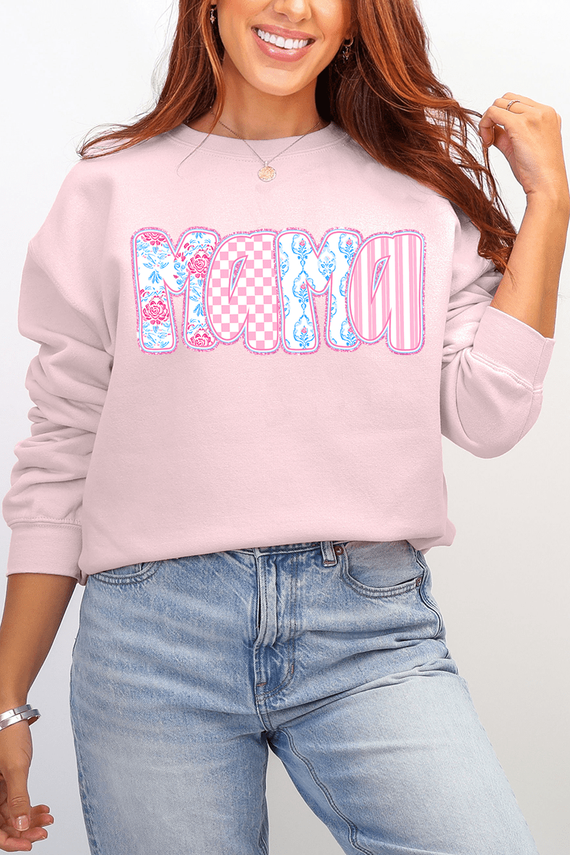 Preppy Pink And Blue Mama Ecosmart Crewneck Sweatshirt - Wholesale Accessory Market