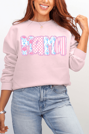 Preppy Pink And Blue Mama Ecosmart Crewneck Sweatshirt - Wholesale Accessory Market