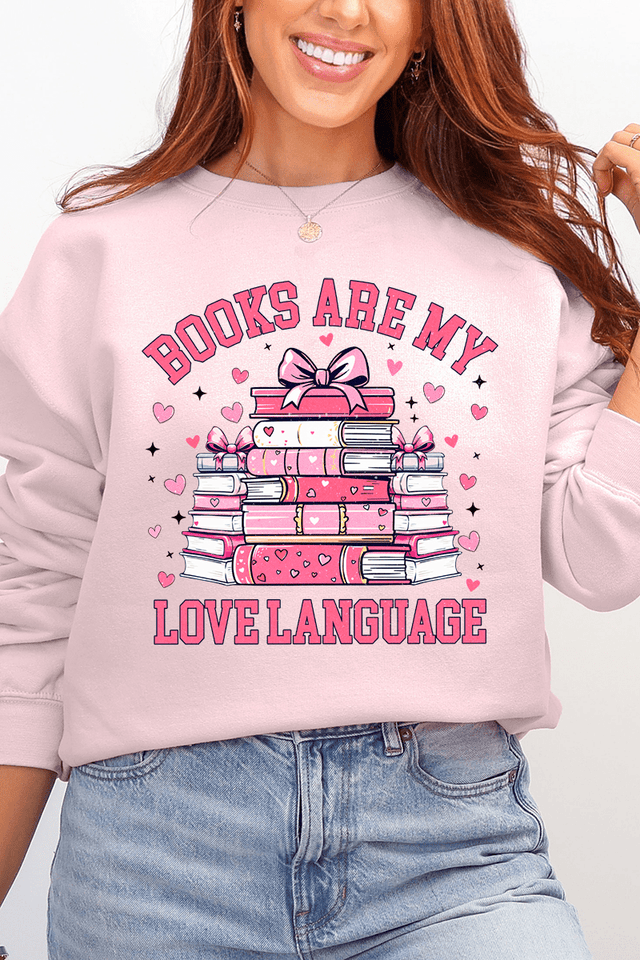 Valentine Books Are My Love Language Ecosmart Crewneck Sweatshirt - Wholesale Accessory Market