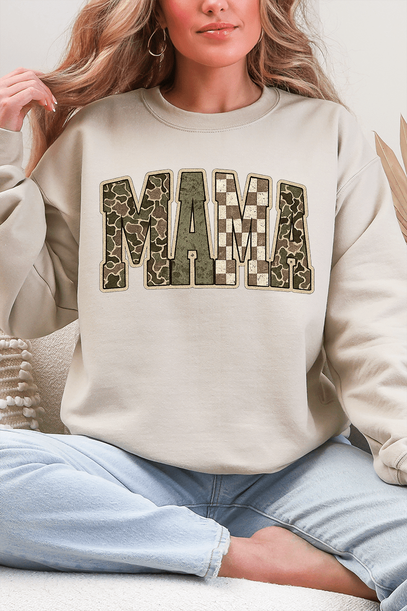 Camo Checkered Mama Ecosmart Crewneck Sweatshirt - Wholesale Accessory Market
