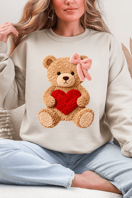 Cozy Heart Cub Faux Yarn Ecosmart Crewneck Sweatshirt - Wholesale Accessory Market