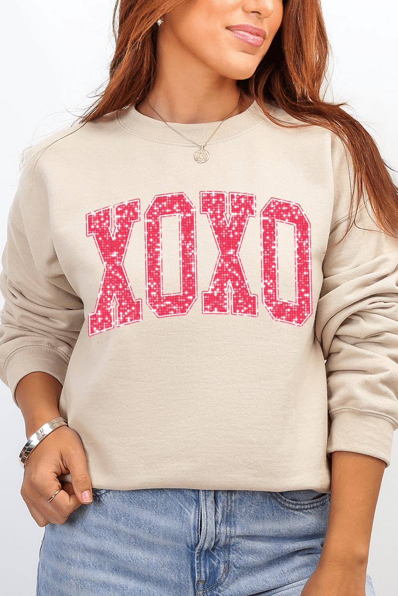 Faux Glitter XOXO Ecosmart Crewneck Sweatshirt - Wholesale Accessory Market