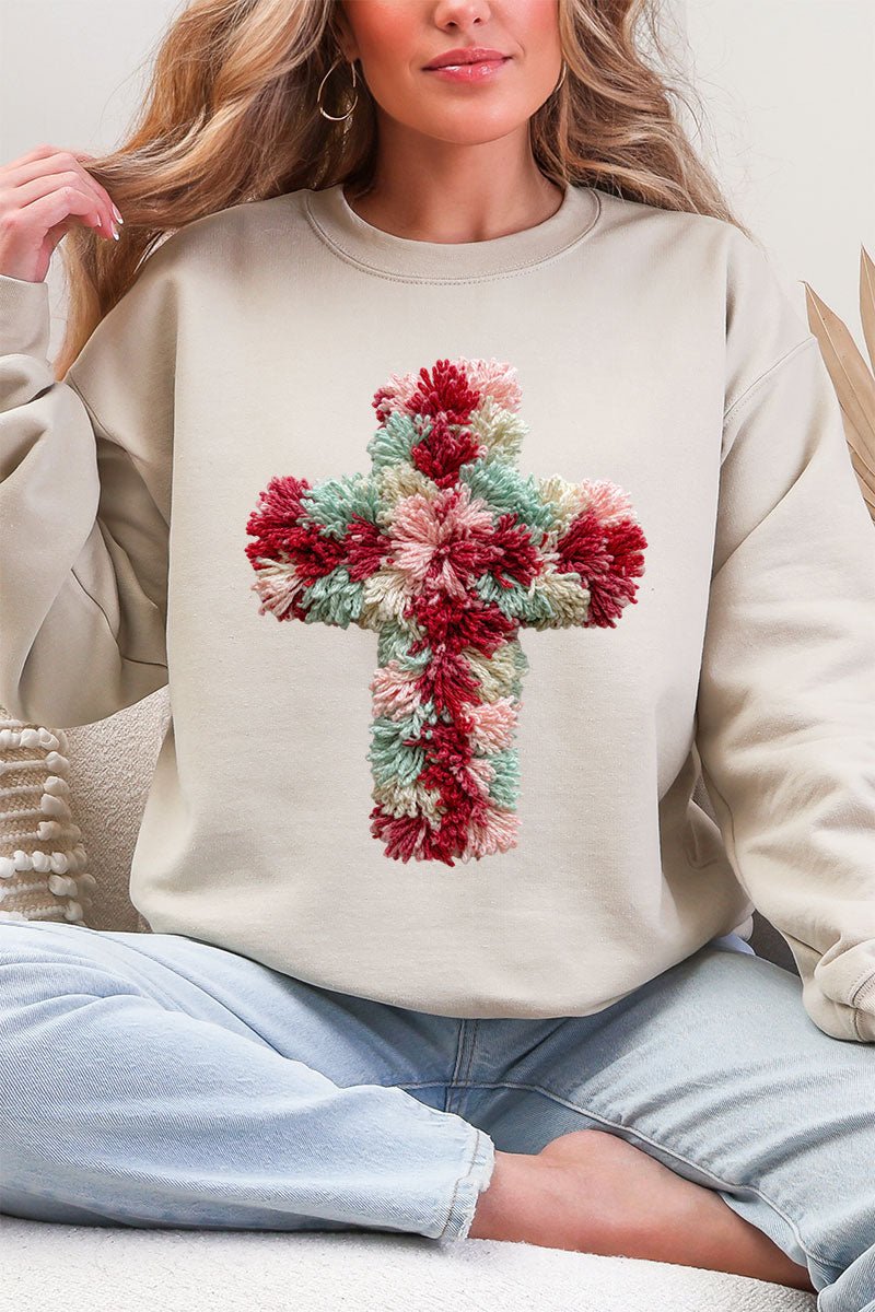 Faux Yarn Cross Ecosmart Crewneck Sweatshirt - Wholesale Accessory Market
