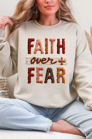 Faux Yarn Faith Over Fear Ecosmart Crewneck Sweatshirt - Wholesale Accessory Market