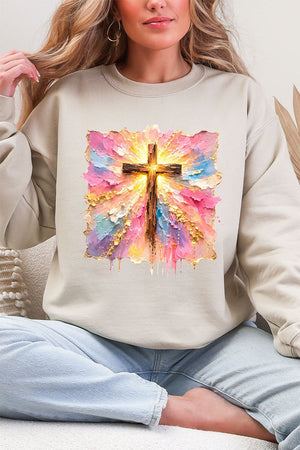 Pastel Brushstroke Cross Ecosmart Crewneck Sweatshirt - Wholesale Accessory Market