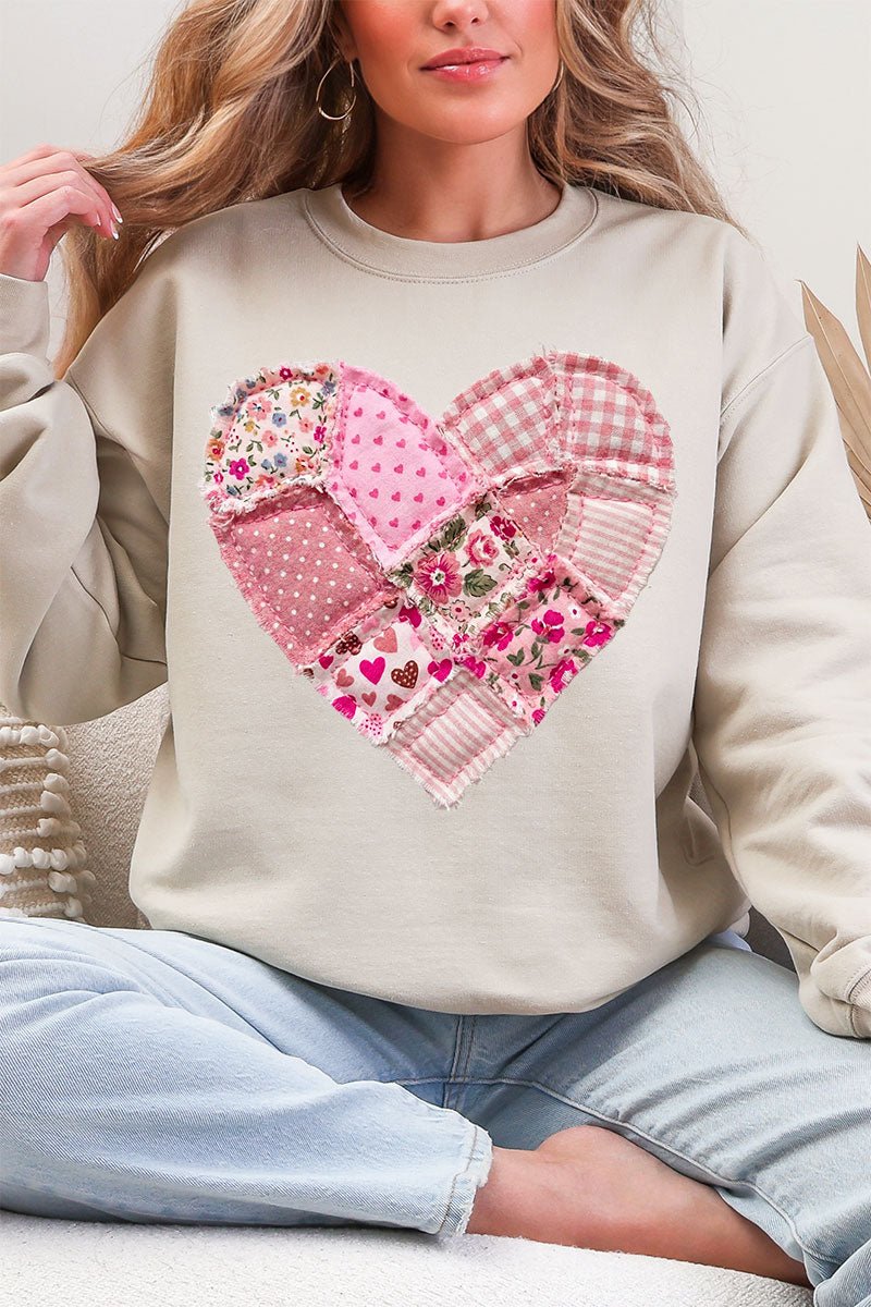 Patchwork Heart Ecosmart Crewneck Sweatshirt - Wholesale Accessory Market