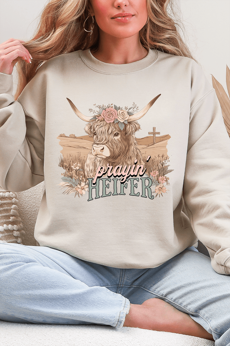 Prayin' Heifer Ecosmart Crewneck Sweatshirt - Wholesale Accessory Market
