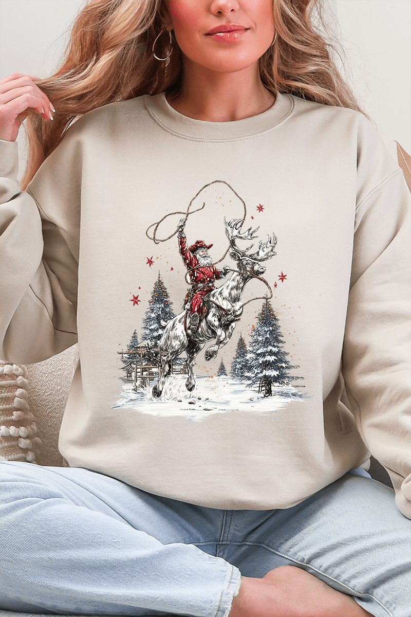 Retro Rodeo Santa Ecosmart Crewneck Sweatshirt - Wholesale Accessory Market