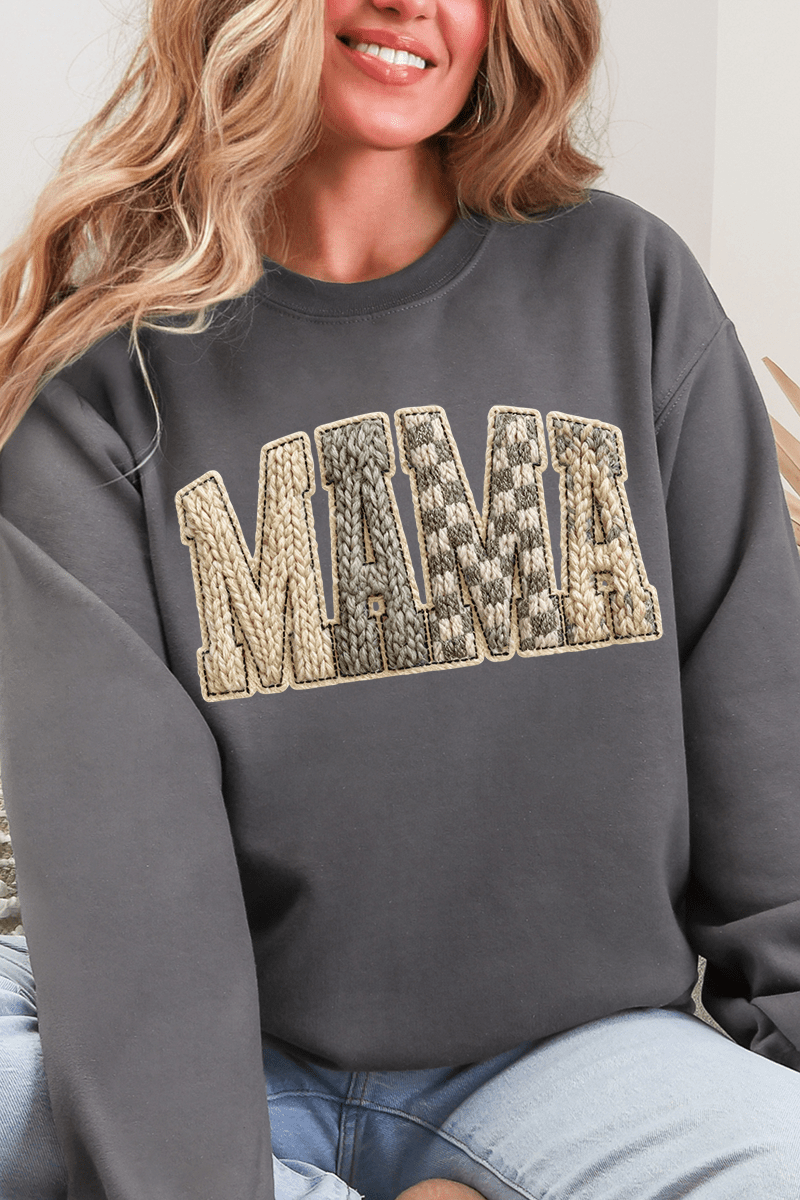 Faux Yarn Check Mama Ecosmart Crewneck Sweatshirt - Wholesale Accessory Market