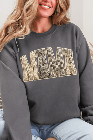 Faux Yarn Check Mama Ecosmart Crewneck Sweatshirt - Wholesale Accessory Market