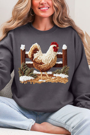 Faux Yarn Winter Chicken Ecosmart Crewneck Sweatshirt - Wholesale Accessory Market