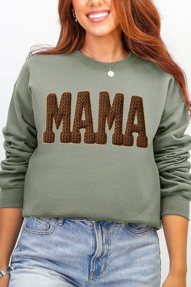 Brown Faux Threaded Mama Ecosmart Crewneck Sweatshirt - Wholesale Accessory Market