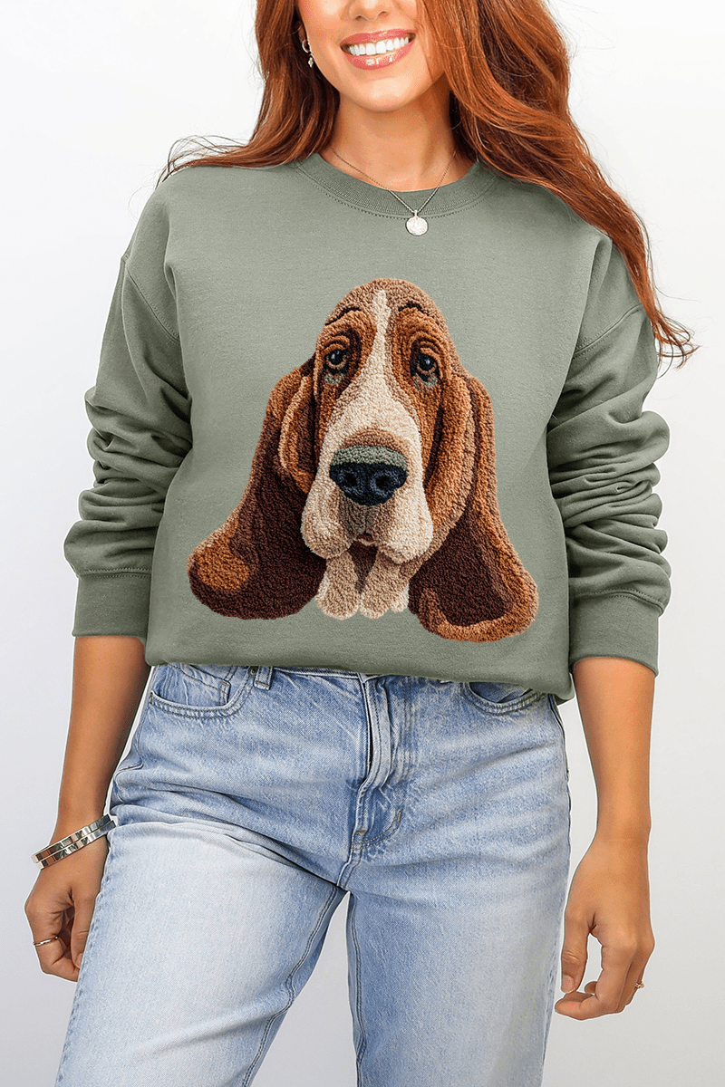 Faux Yarn Basset Hound Ecosmart Crewneck Sweatshirt - Wholesale Accessory Market