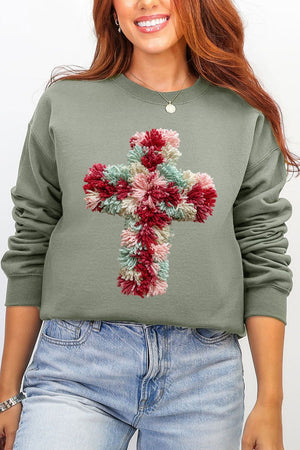 Faux Yarn Cross Ecosmart Crewneck Sweatshirt - Wholesale Accessory Market