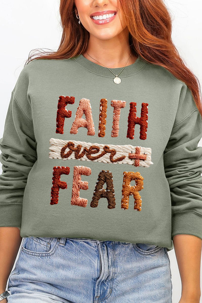 Faux Yarn Faith Over Fear Ecosmart Crewneck Sweatshirt - Wholesale Accessory Market