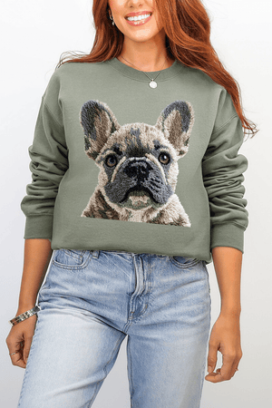 Faux Yarn French Bulldog Ecosmart Crewneck Sweatshirt - Wholesale Accessory Market