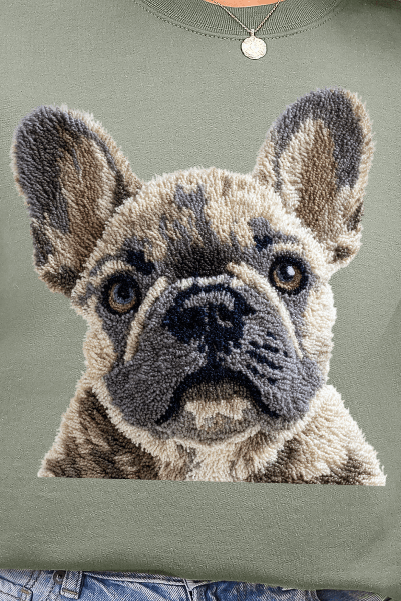 Faux Yarn French Bulldog Ecosmart Crewneck Sweatshirt - Wholesale Accessory Market
