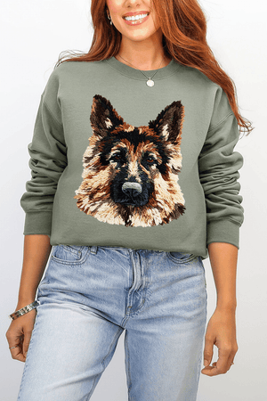 Faux Yarn German Shepherd Ecosmart Crewneck Sweatshirt - Wholesale Accessory Market