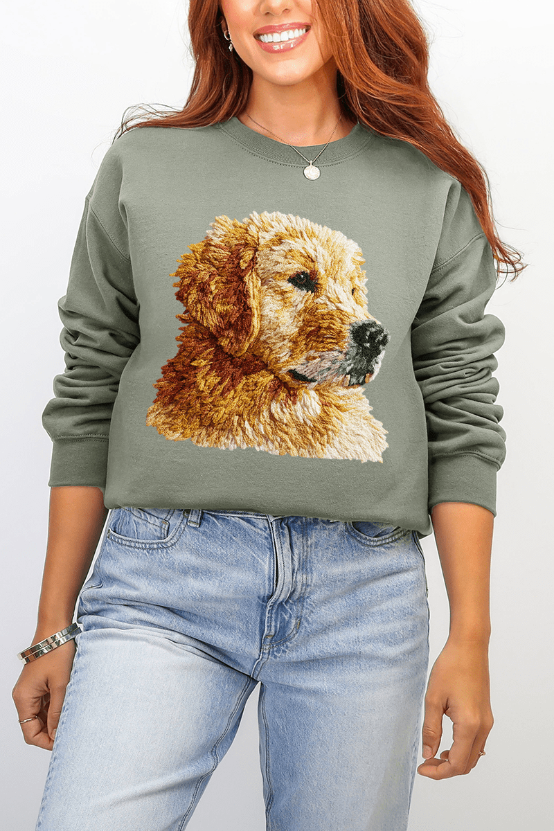 Faux Yarn Golden Retriever Ecosmart Crewneck Sweatshirt - Wholesale Accessory Market