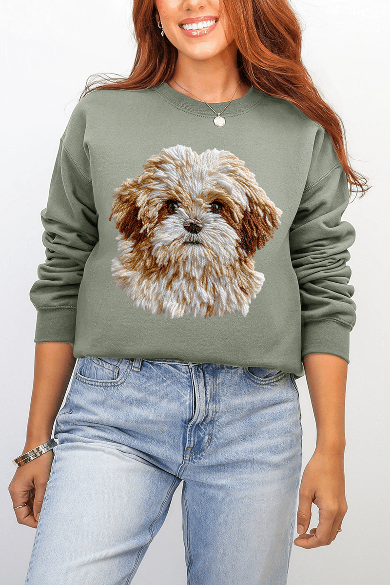 Faux Yarn Shih Tzu Ecosmart Crewneck Sweatshirt - Wholesale Accessory Market