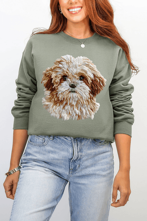 Faux Yarn Shih Tzu Ecosmart Crewneck Sweatshirt - Wholesale Accessory Market