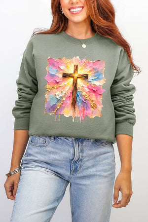 Pastel Brushstroke Cross Ecosmart Crewneck Sweatshirt - Wholesale Accessory Market