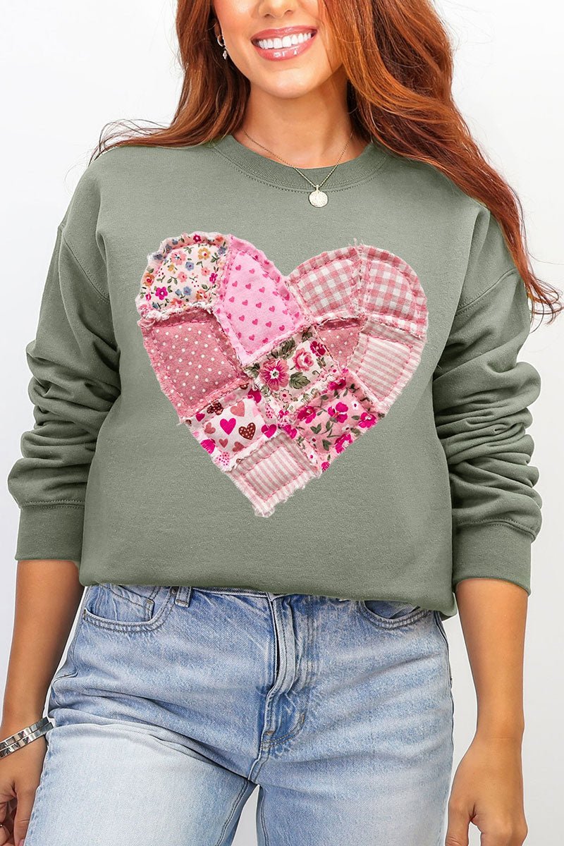 Patchwork Heart Ecosmart Crewneck Sweatshirt - Wholesale Accessory Market