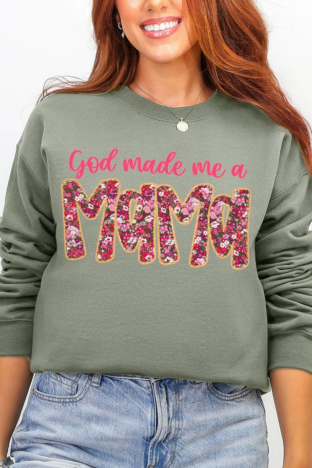Pink God Made Me A Mama Ecosmart Crewneck Sweatshirt - Wholesale Accessory Market