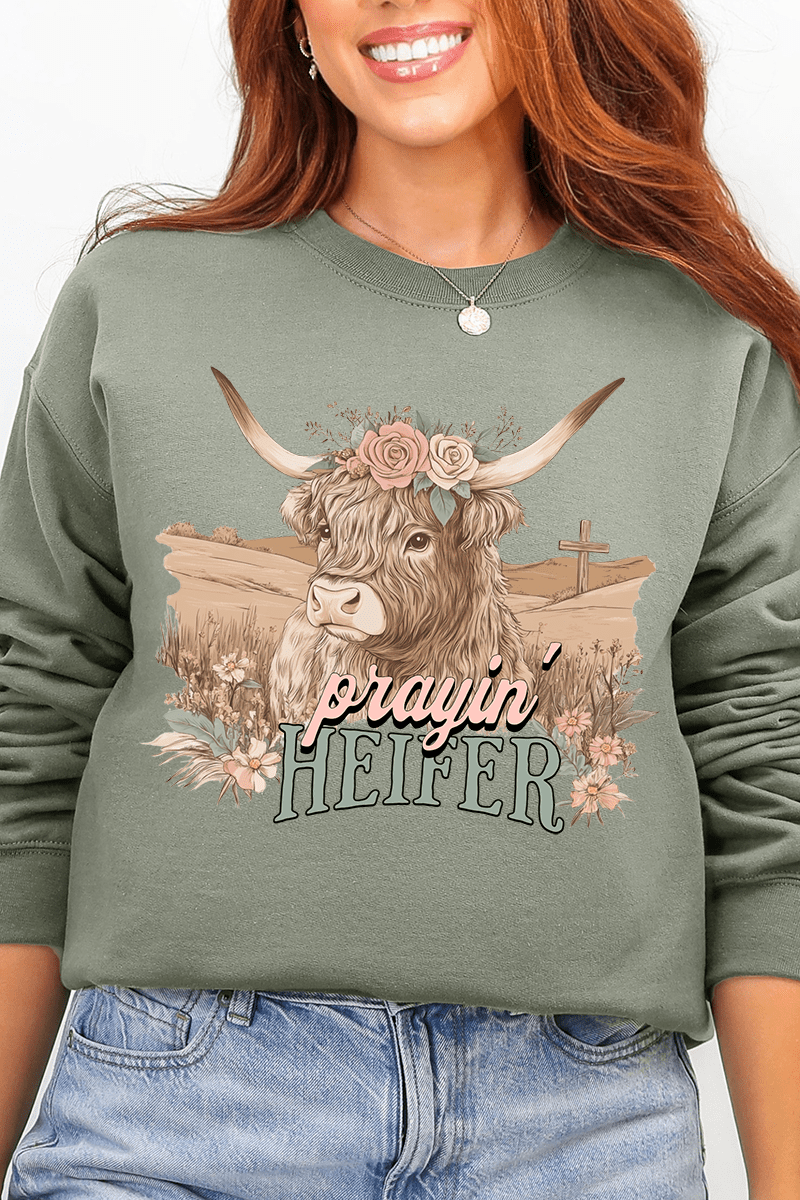 Prayin' Heifer Ecosmart Crewneck Sweatshirt - Wholesale Accessory Market