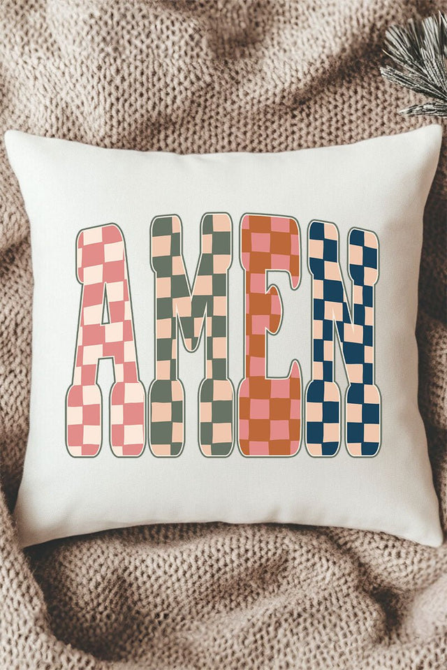 Checkered Amen Decorative Pillow Cover - Wholesale Accessory Market