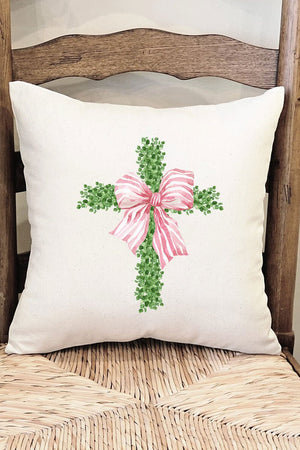 Pink Bow Boxwood Cross Decorative Pillow Cover - Wholesale Accessory Market