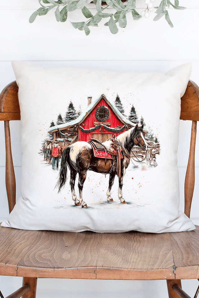Snowy Stable Christmas Decorative Pillow Cover - Wholesale Accessory Market
