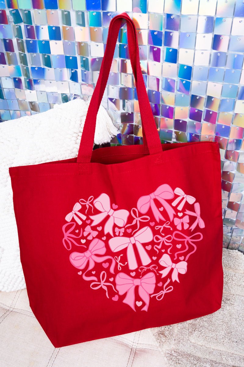 All The Bows Valentine Heart Canvas Jumbo Tote - Wholesale Accessory Market