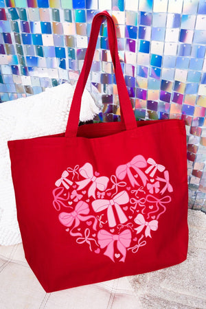 All The Bows Valentine Heart Canvas Jumbo Tote - Wholesale Accessory Market
