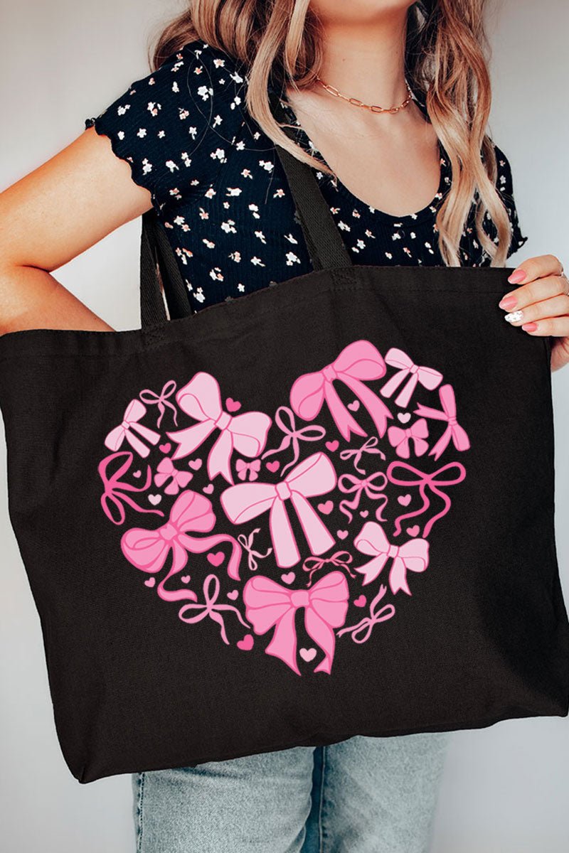 All The Bows Valentine Heart Canvas Jumbo Tote - Wholesale Accessory Market