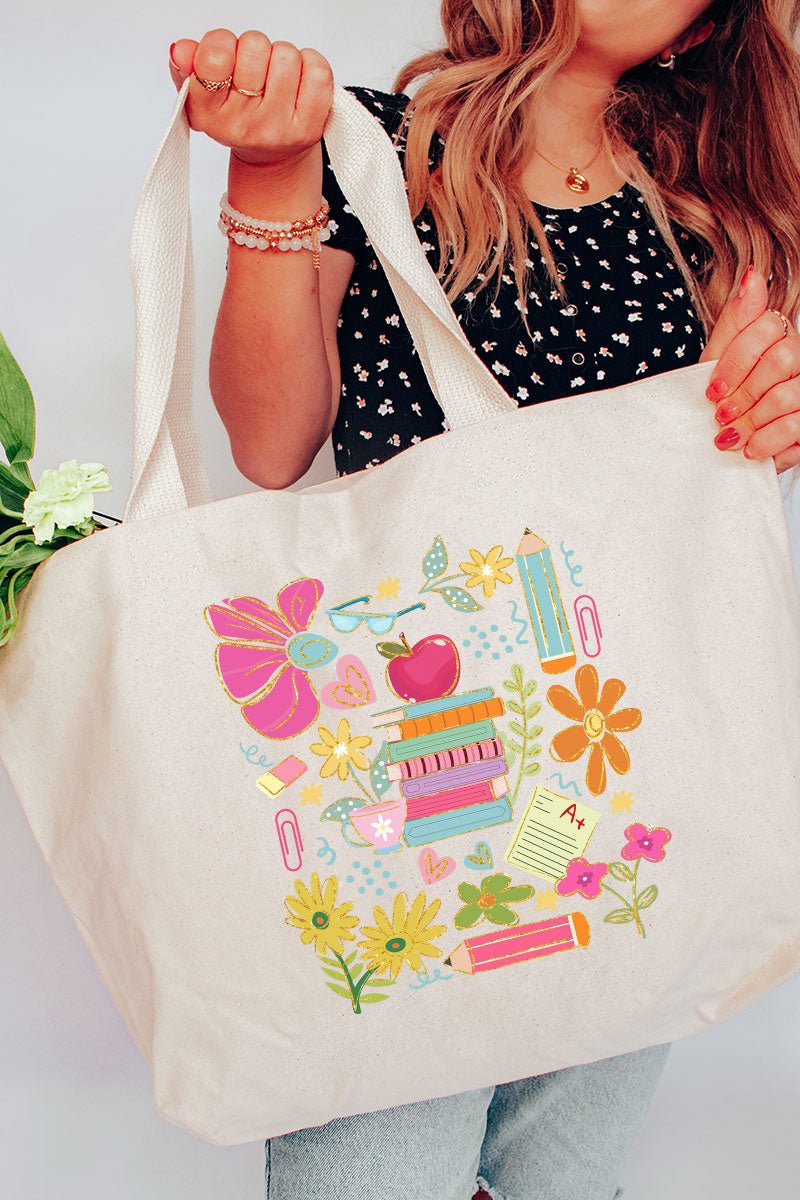 All Things Teacher Canvas Jumbo Tote - Wholesale Accessory Market