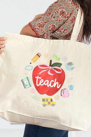 Apple Of My Eye Teacher Canvas Jumbo Tote - Wholesale Accessory Market