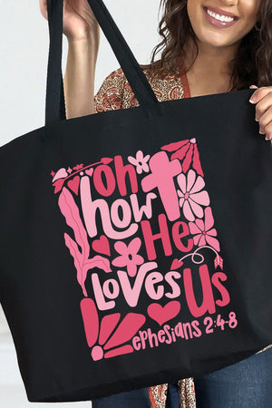 Boho Cross How He Loves Us Canvas Jumbo Tote - Wholesale Accessory Market