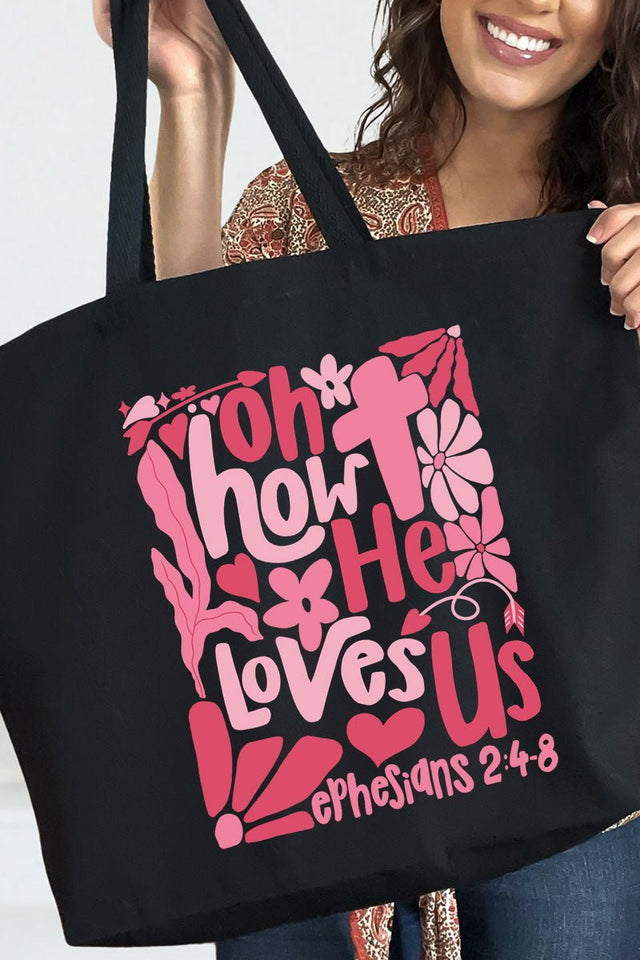 Boho Cross How He Loves Us Canvas Jumbo Tote - Wholesale Accessory Market